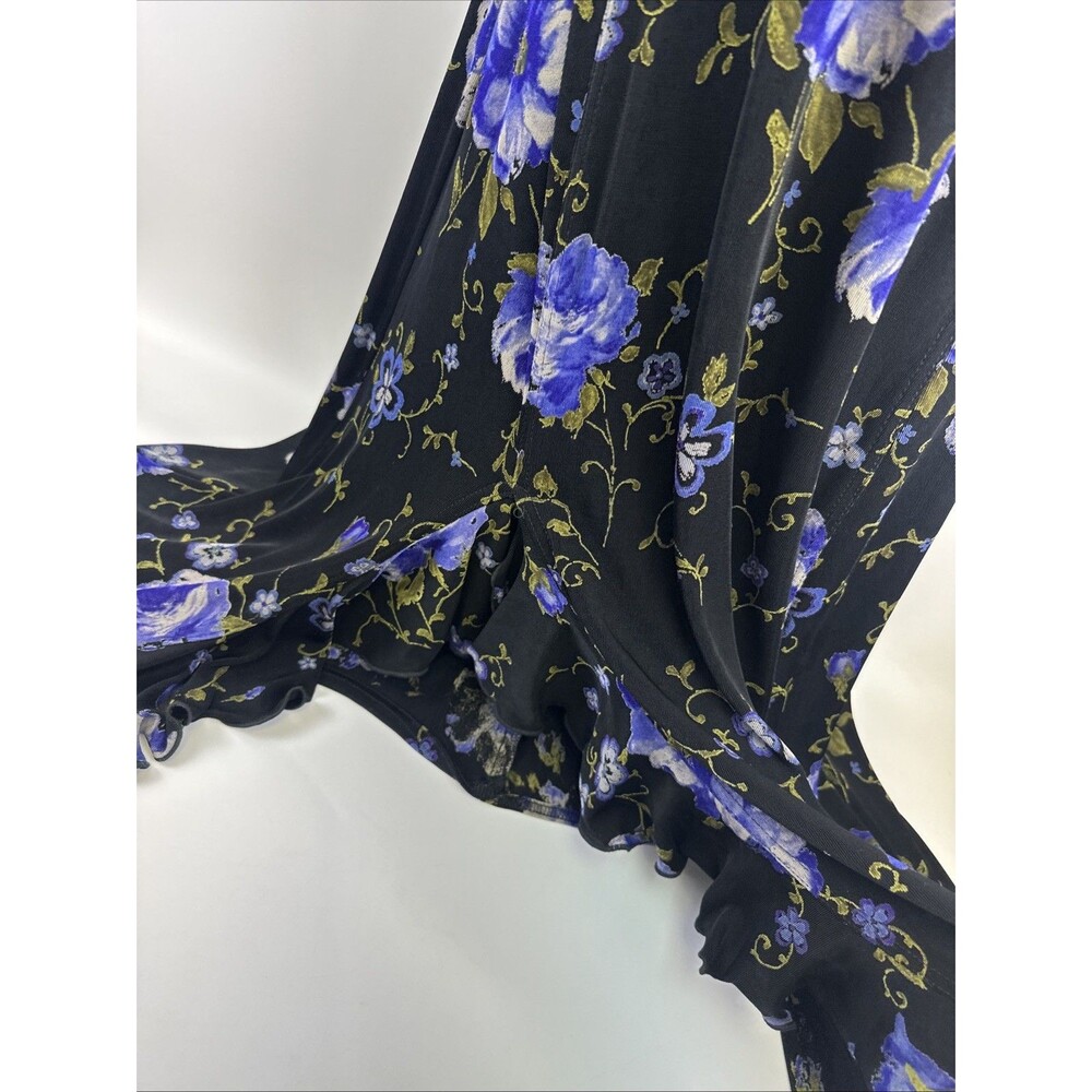 Coldwater Creek Maxi Dress Acetate Stretch Purple Floral Travel Ruffle Slinky - Picture 5 of 13